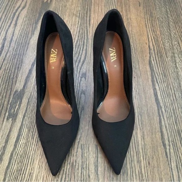 Zara black faux suede tortoise shell heels - Picture 2 of 5